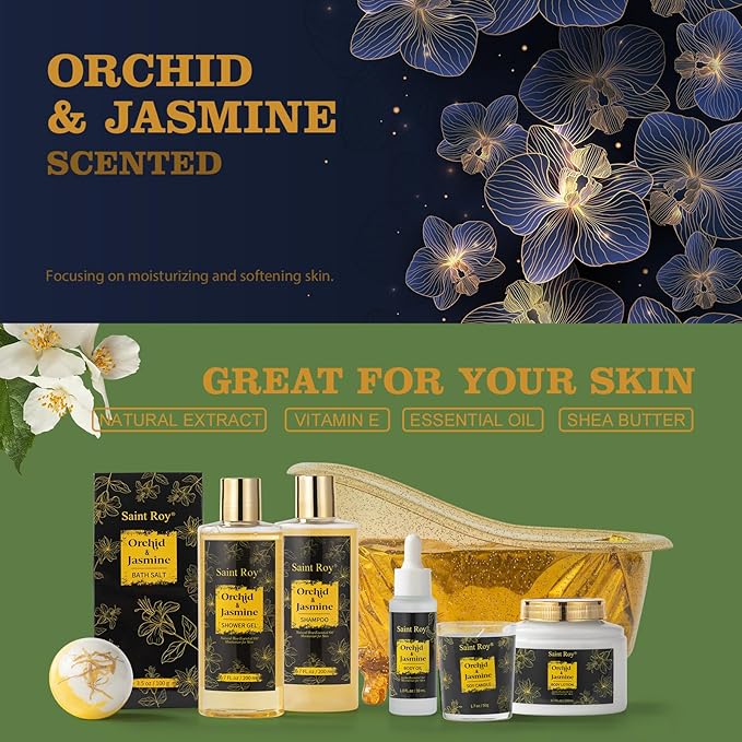 Mother's Day Gift Body & Skin Care Set, Spa Kit, Self-care Gifts, Spa Collection Gift Basket, Orchid Jasmine Bath and Body Gift Pampering Spa Gifts