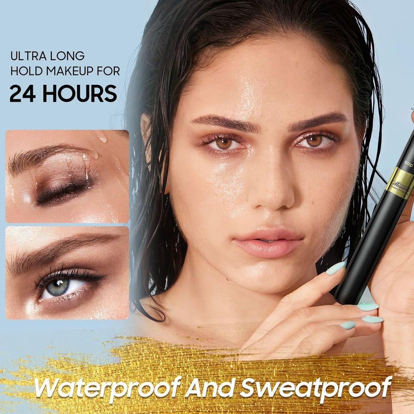Waterproof Mascara Black, Mascara Volume and Length Smudge-Proof No Flaking, No Clumping for a Natural Full Fan Effect & 24H Wear, Paraben Free & Cruelty Free