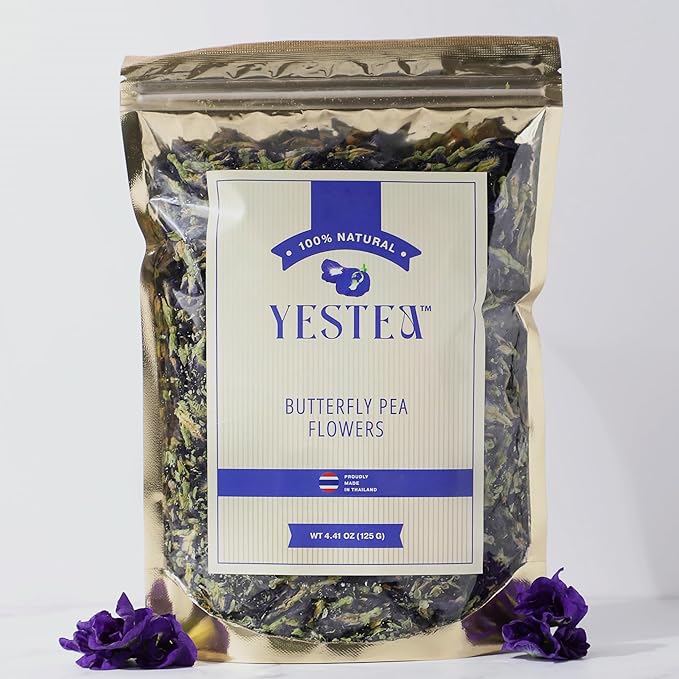 YESTEA 100% Organic Butterfly Pea Flower 4.41 oz (375+ Cups) Small-Batch and Handpicked from Thailand - Non GMO Rich in Antioxidants, Caffeine Free, Vegan, and Gluten Free (4.41 Oz)