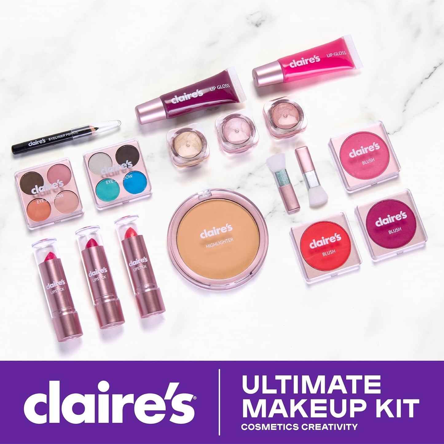 Claire’s® Ultimate Makeup Artist Kit – 18-Piece Real Makeup Set| Lip Gloss, Eyeshadow, Eyeliner, Blush, Lipstick, Highlighter & Carry Case| Girls Cosmetic Beauty Toy| Safe Kids Makeup Gift| Ages 8+