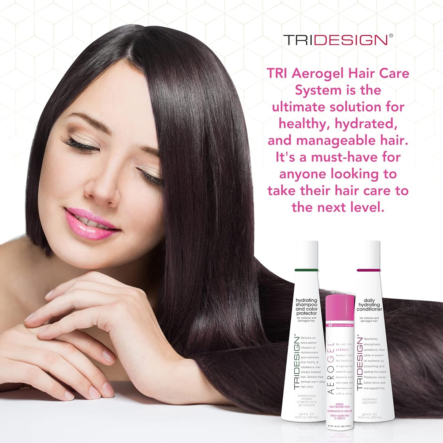 TRI Design Aerogel Hairspray 10.5 oz., Hydrating Shampoo 10.5 oz. and Daily Hydrating Conditioner 10.5 oz. - Color Safe Shampoo and Conditioner with Hairspray for Women and Men