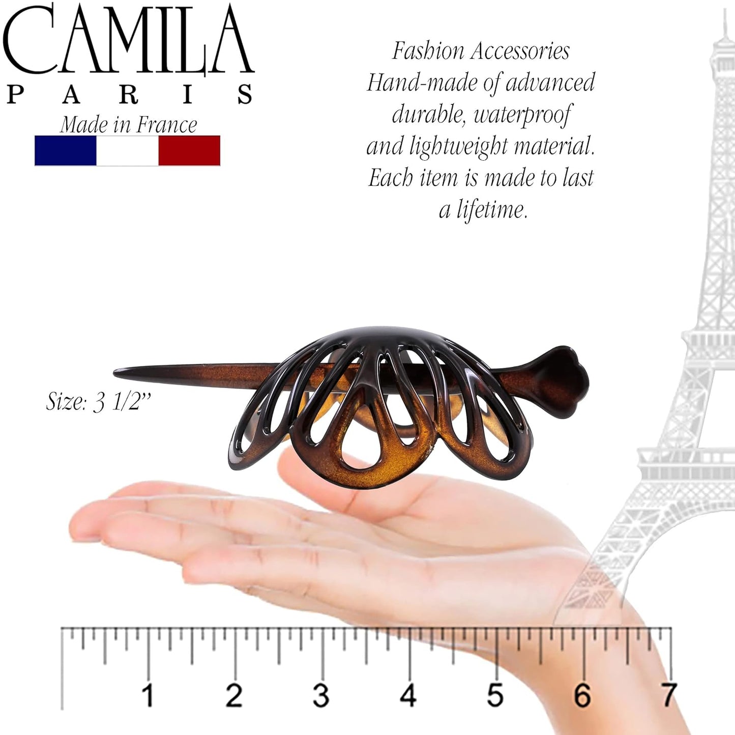 Camila Paris NV149 French Hair Bun Clip Maker Cover Cap Holder, Tortoise Shell, Round Dome Bun Hair Clip for Women Hair Updo, Styling Hair Bun Accessories for Women, No Slip Durable, Made in France