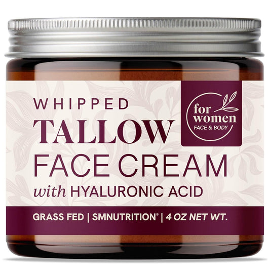 Beef Tallow Face Moisturizer for Women | With Hyaluronic Acid | Hydrating Whipped Beef Tallow for Skin Care for Women | With Jojoba & Sweet Almond Oil | Paraben & Cruelty-Free, Non-GMO | 4 oz