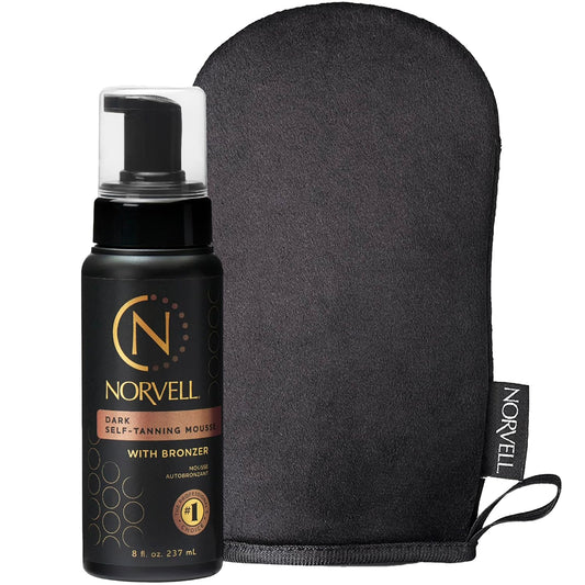 Norvell Sunless Dark Self Tanner Mousse with Mitt, 8 Fl Oz + Streak Free Tanning Applicator Mitt - Instant Natural Looking Bronzing Glow