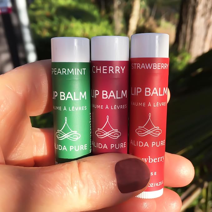 Berry Mint Lip Balm Collection, Vegan Lip Balm Set, Bees Wax Free, Coconut Oil Free, Avocado Oil, Organic Jojoba Oil, Vitamin E, Natural Moisturizer For Dry Cracked Lips, 3 Tube Set