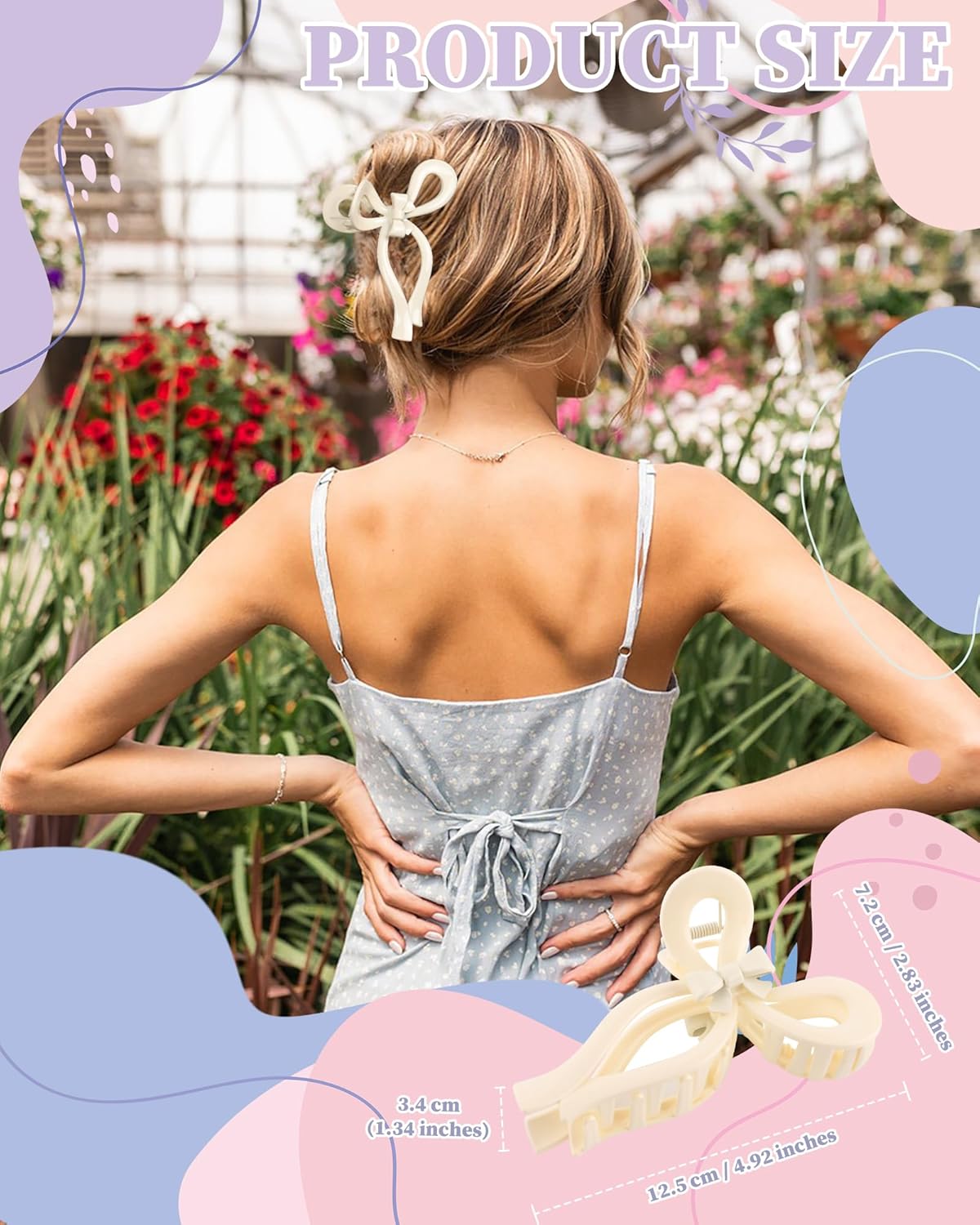 4 PCS Bow Hair Clips Bow Claw Clip for Women Nonslip Large Hair Claw Clips for Thin and Thick Hair Strong Hold Hair Bows (Black+White+Brown+Pink)