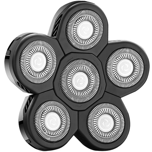 Universal 6 Blade Replacement Heads for Mainstream Shaver Brands, Bald Shaver Replacement Heads with Blade Cover (Black)