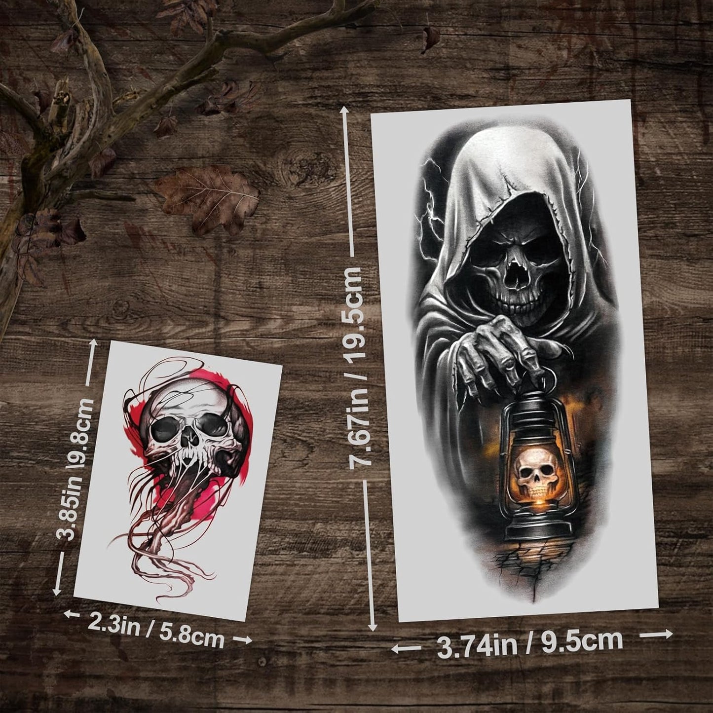 Skull Temporary Tattoos for Adults, 77 Sheets Skeleton Gothic Fake Tattoos for Men and Women, Black Large Sleeve Tattoo Stickers for Kids