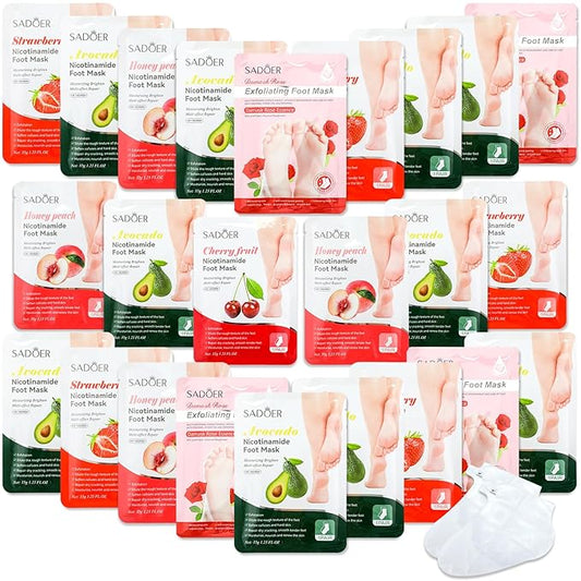 24 Pcs Fruits Beauty Foot Mask Bulk Hydrating Foot Moisturizing Socks Shea Butter Aloe Treatment Mask for Spa Kit Sleeping Skincare Gift Beauty Kits for Women