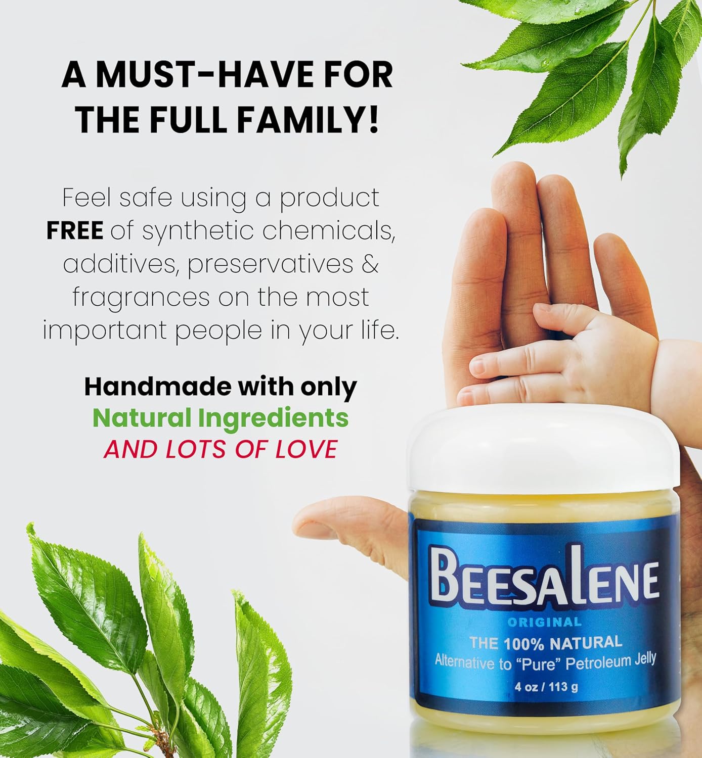 Beesalene Original Unpetroleum - 100% Natural & Hypoallergenic Alternative to Petroleum Jelly - Lips, Hands, Baby, Makeup Remover and More (4 Ounce)