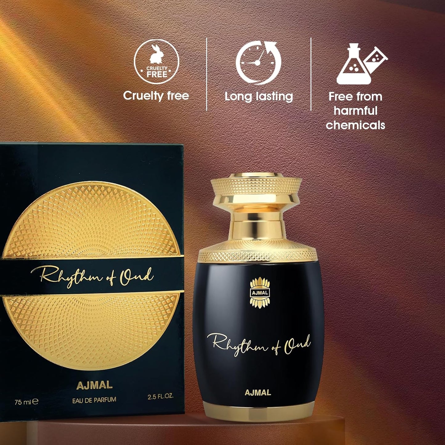 Ajmal Rhythm Of Oud Eau De Parfum 2.5 Oz / 75 ML For Men & Women | Long Lasting Oud Fragrance - Made In Dubai
