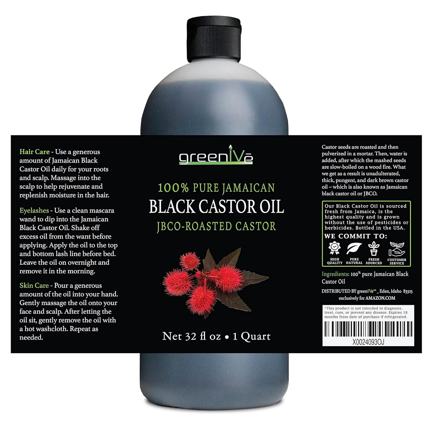 GreenIVe - Jamaican Black Castor Oil - 100% Pure - Exclusively on Amazon (32 Ounce)