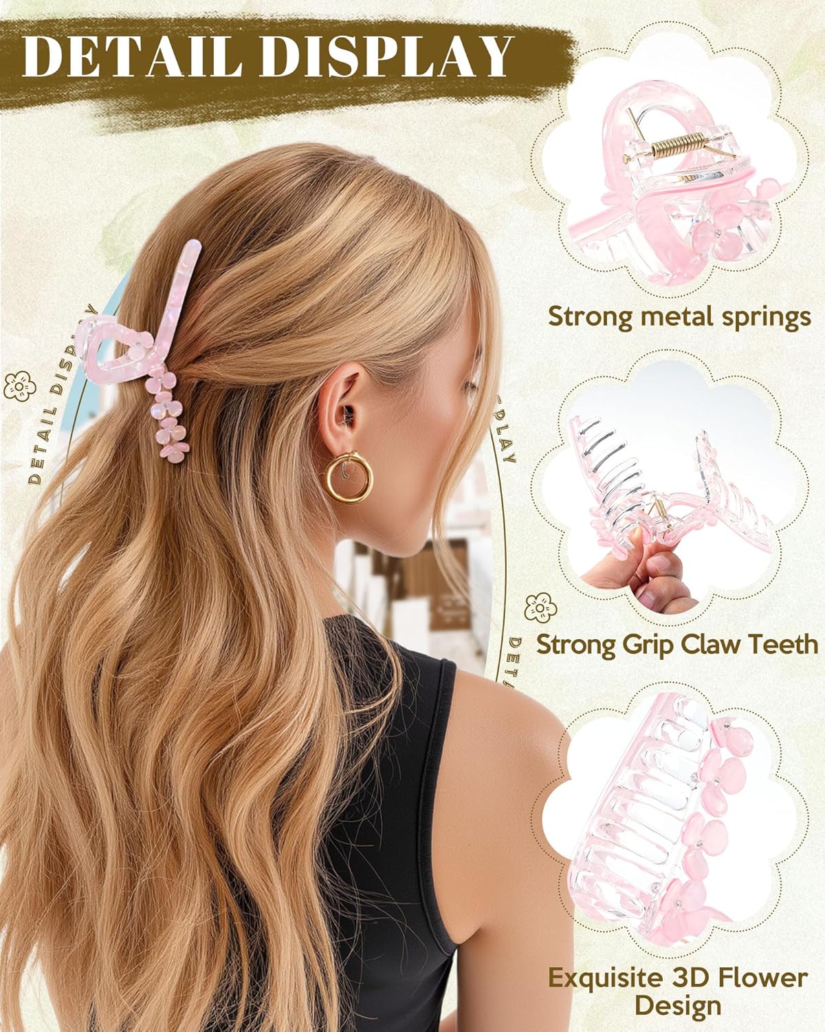 HOKEMP Large Hair Claw Clips for Women, 2 Pack Mermaid Acrylic 3D Flower Claw Clips for Thin & Thick Hair Styling Hair Accessories (Coral Pink Mermaid + Purple Mermaid)