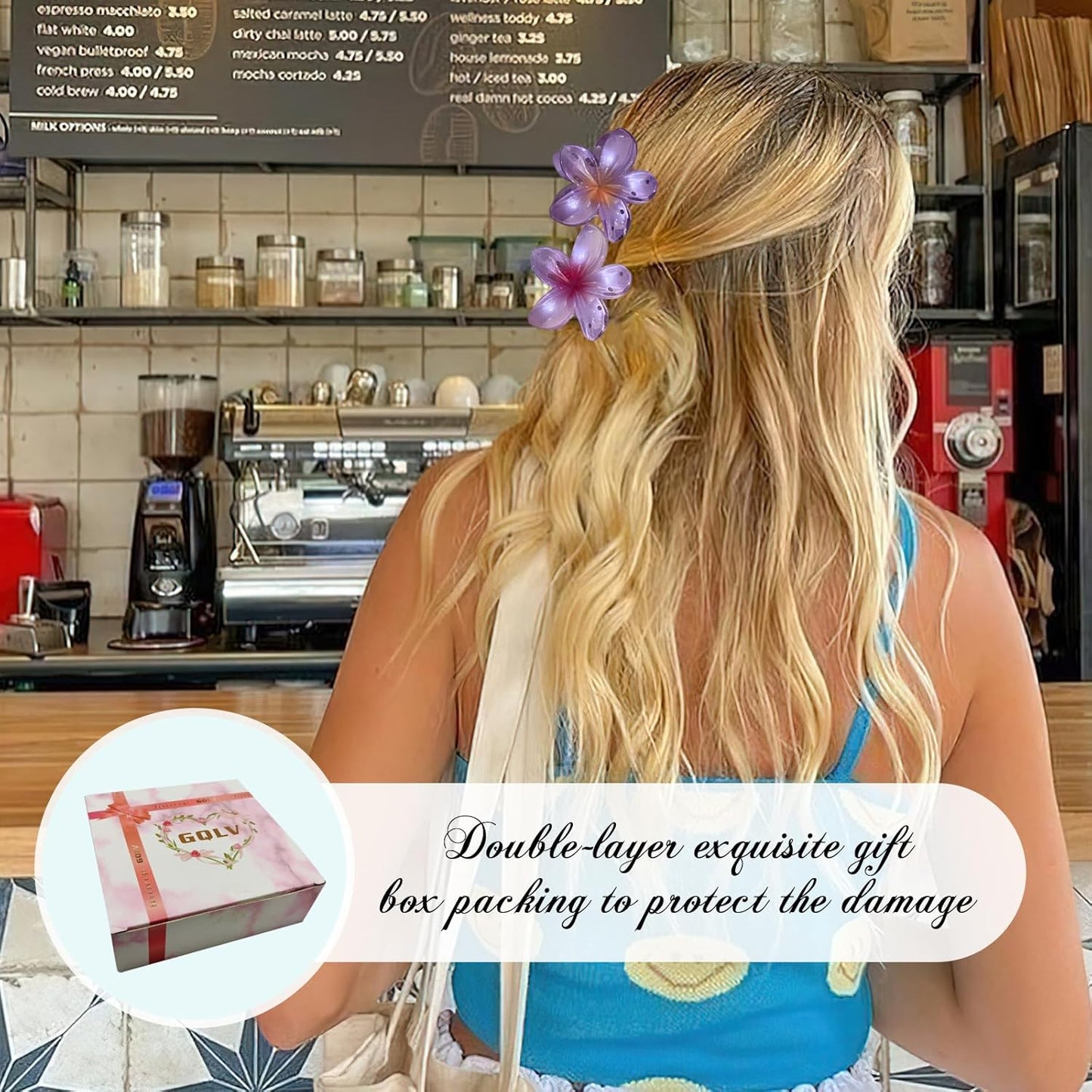 Flower Hair Claw Clips-4PCS Large Claw Clips for Thick/Thin Hair Claws,Strong Hold Nonslip Cute Hair Clips for Women Girls,Hawaiian Hair Accessories Holiday Gifts