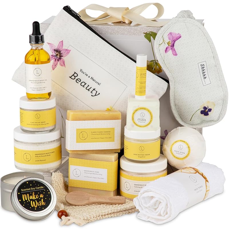 Lizush Luxury Citrus Spa Gift Basket - 15-Piece Handmade Self-Care Set for Relaxation, Perfect Gift for Women, Wife, Mom, or Best Friend - Handmade in the USA