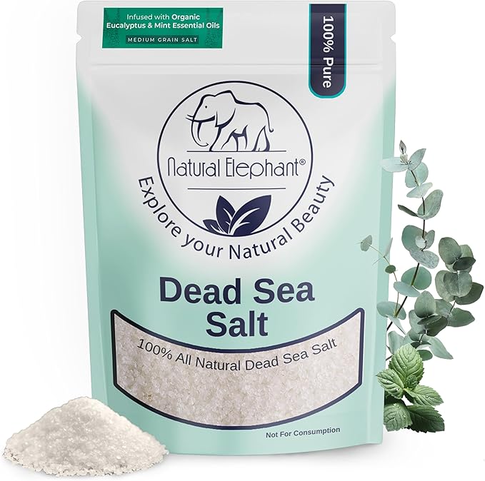 Natural Elephant Dead Sea Bath Salt Bathing and Foot Soak for Relaxing and Nourishing- 100% Pure with Essential Oil - Medium Coarse Grain (2 lb (32 oz) Bag, Eucalyptus Mint)