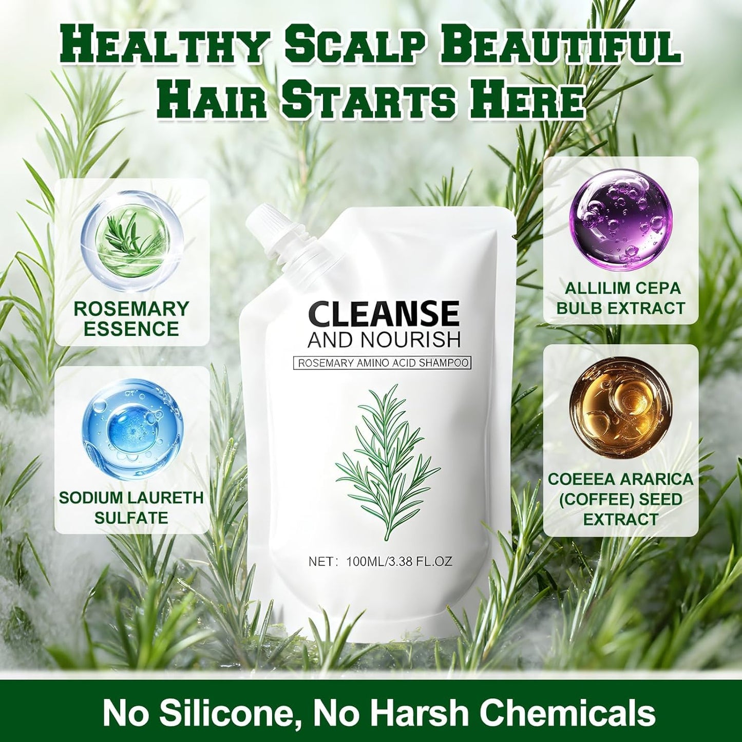 2PCS Rosemary Amino Acid Shampoo, Hair Growth Shampoo for Thinning Hair Women and Men Hair Loss, Controls Oily, Thicken & Strengthen Scalp