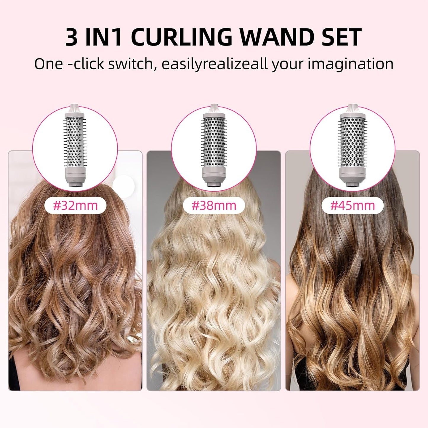 K&K 3 in 1 Ionic Heated Round Curling Brush Set, Ceramic Thermal Hair Styling Tool with Temperature Control for Volume and Smoothing (Silver)