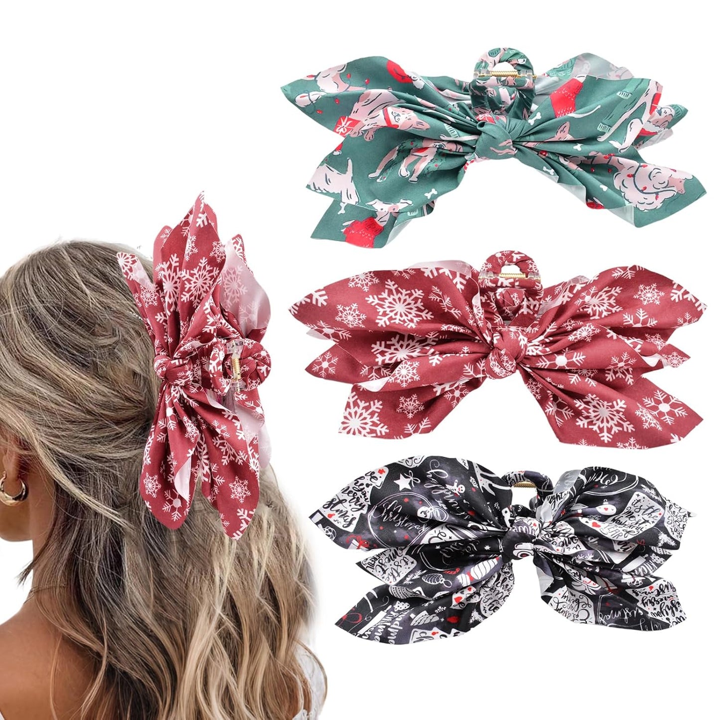 Bow Hair Clips Black Green Red 3PCS Big Bows for Women Butterfly for Styling Large Clips for Thick Hair for Girls Accessories for Women