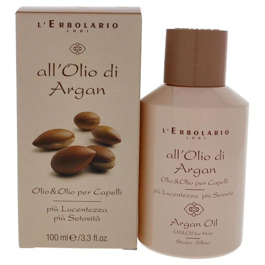 L'Erbolario Argan Oil for Hair - Deeply Conditioning Hair Oil for Frizz Control - Nourishes and Adds Shine - Enhances Softness and Silkiness - 3.3 oz