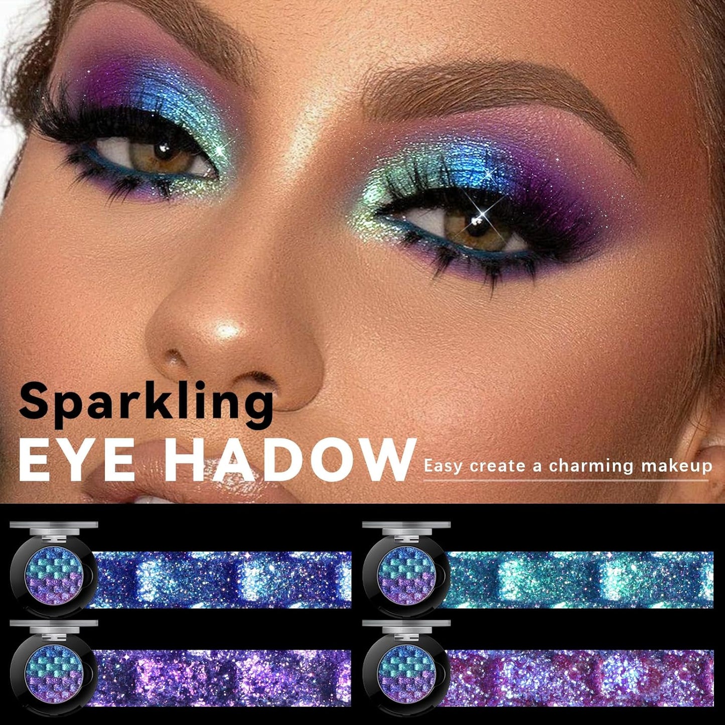 Noerrors Chameleon Eyeshadow,Multichrome Face Highlighter Palette, High Pigment, Holographic Eyeshadow palette Blue-Pink Color Shift Metallic Shimmer Eyeshadow Duochrome Face Makeup Highlighter