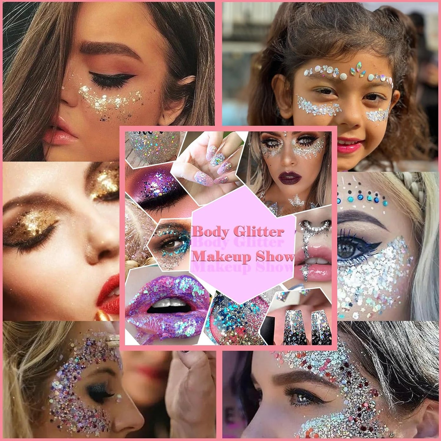 Body Glitter Face Glitter Gel: Singer Concerts Disco Festival Rave Accessories Face Glitter Makeup 150ml Chunky Sequins Mermaid Face Body Hair Glitter Gel (2 Red)