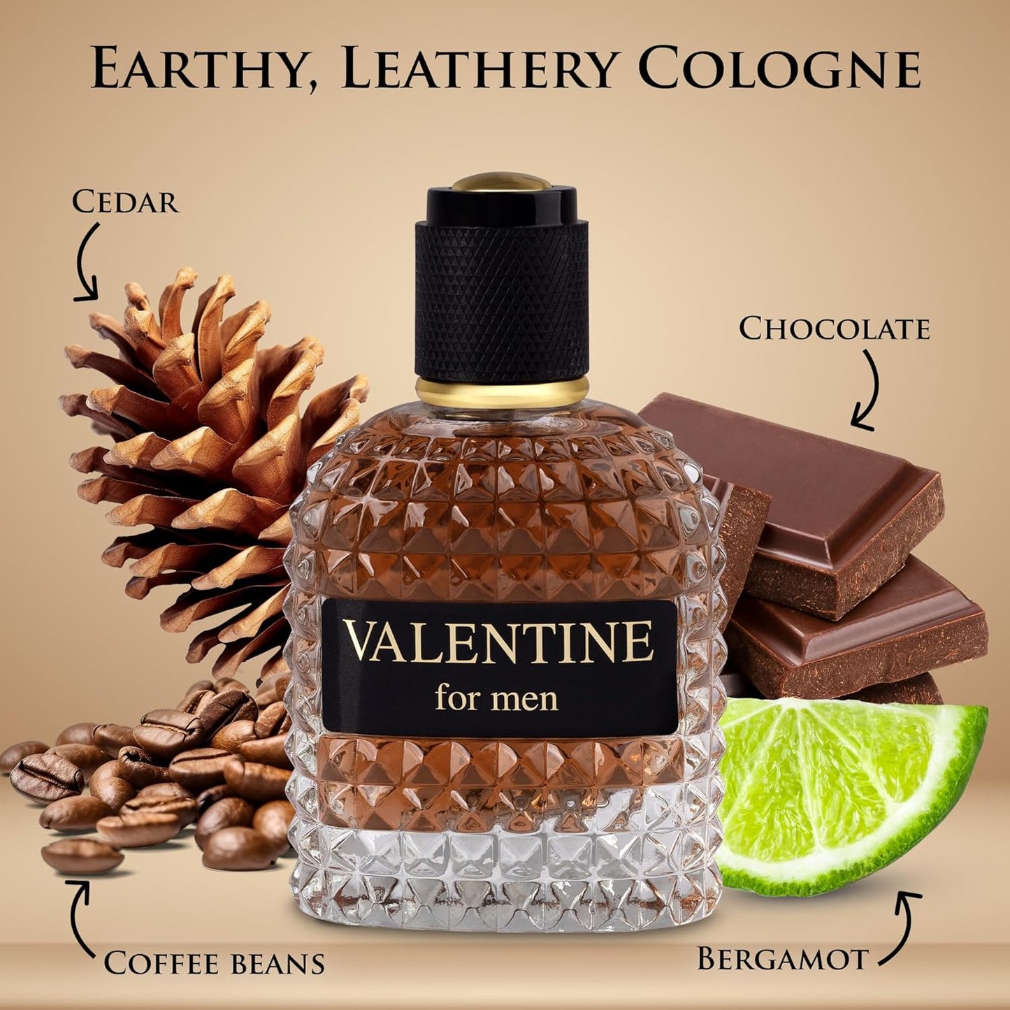 URBAN COLLECTION Valentine for Men Eau De Parfum- Top Notes of Woody & Outdoor - Middle Scent of Roasted Coffee Bean, Chocolate & Hazelnut - Free of Paraben - Elegant 100ml Bottle, Men Parume