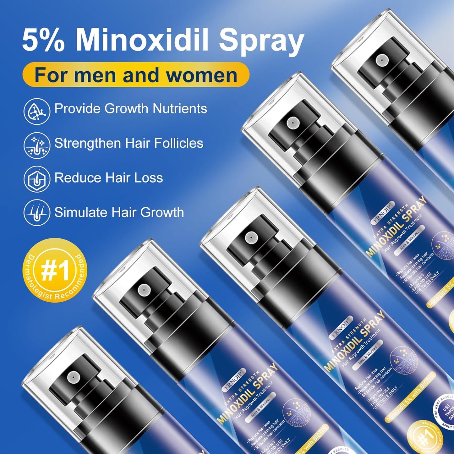 5% Minoxidil Spray for men & Women-5 pack，Infused with Biotin, Hair Regrowth for Men，Hair Loss Treatments for Women，Supports Thicker，Fuller Hair & Beard (17.5oz, 8 - Month Supply)