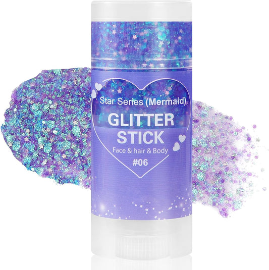 Mysense Purple Body Glitter Stick,Mardi Gras Accessories,Sparkling Face Hair Glitter,Mermaid Sequins Chunky Glitter Face Paint,Singer Concert Outfit Festival Rave Accessories for Women and Kids