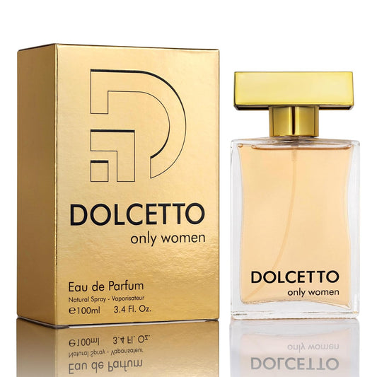 Dollceto Only for Women Eau De Parfum - Floral Fruity Fragrance - Top Notes of Bergamot, Citrus Mandarin, Lychee & Sweet Peach - Base of Vanilla, Haitian Vetiver, Warm Amber - Elegant 100ml Bottle