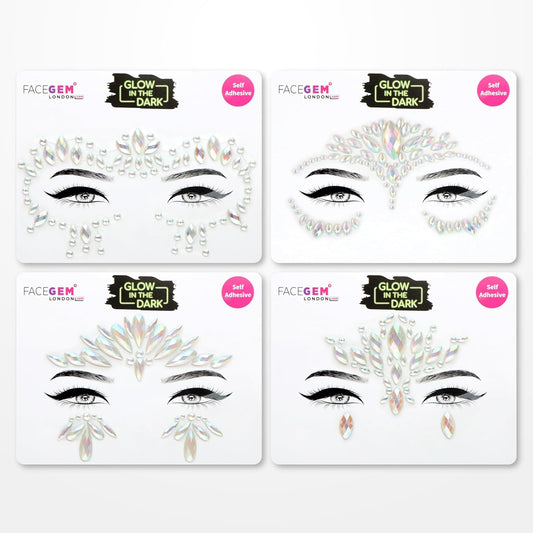Face Gems Adhesive Glitter Jewel Tattoo Sticker Festival Gems Rave Party Body Make Up (GLOW IN THE DARK)