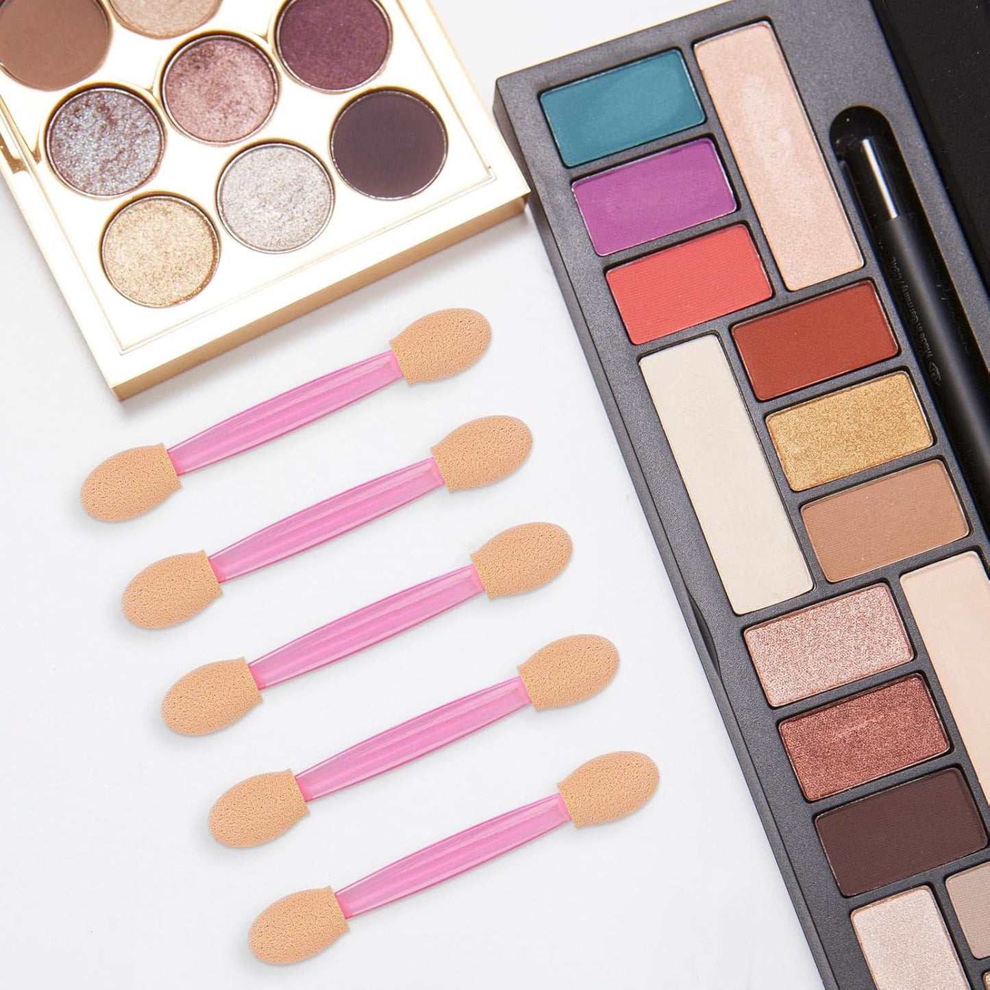 150 Eye Shadow Applicator Disposable Foam Makeup Brush Sponge Tipped Oval Eyeshadow Applicators Dual Sides with Container, Pink