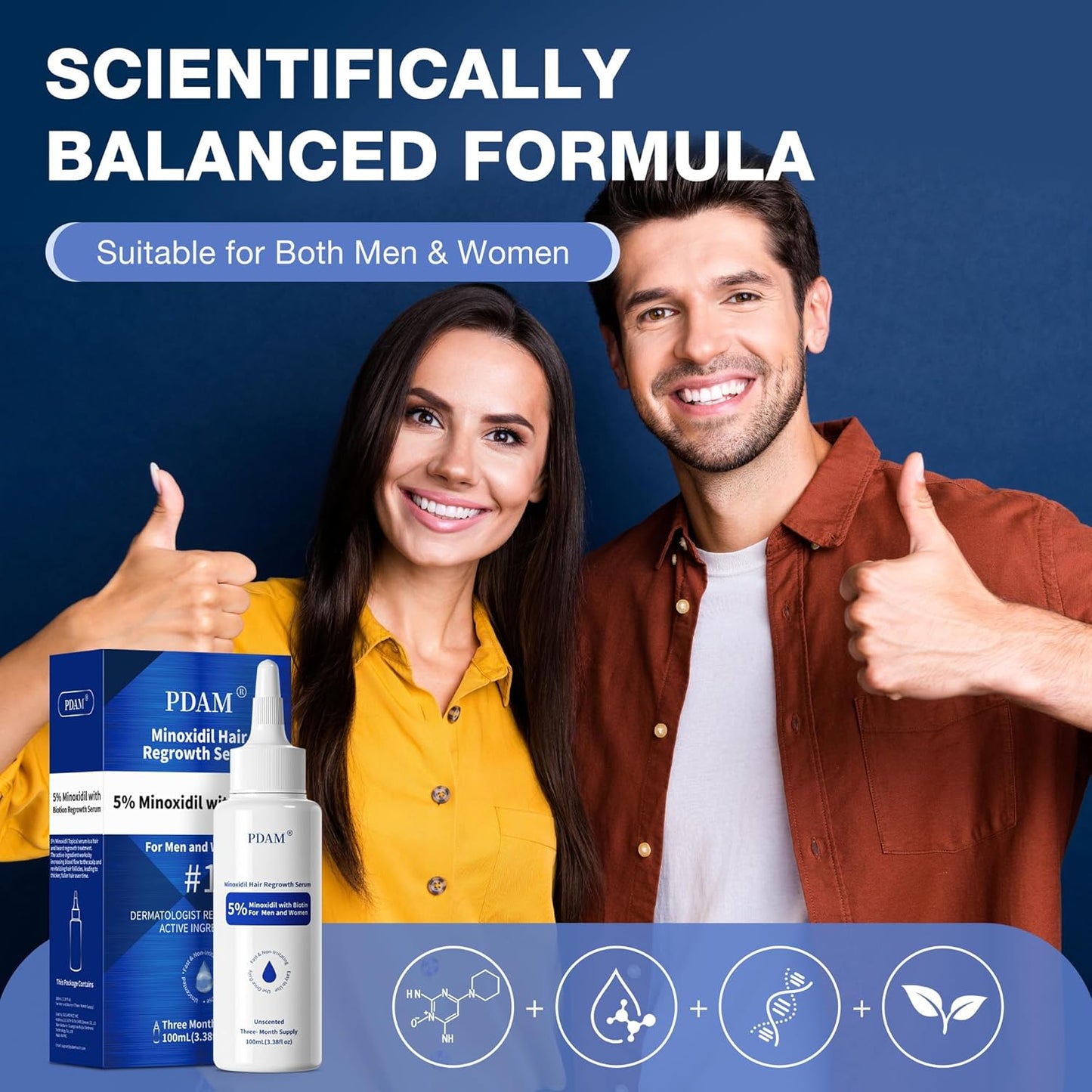 5% Minoxidil for Men, for Men & Women Hair with Biotin, Minoxidil for Beard Growth for Hair Loss to Hair Regrowth Get Thicker Fuller, Hair Loss Treatments for Women 100ml