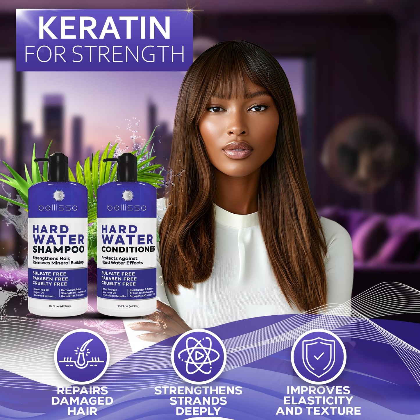 Hard Water Shampoo and Conditioner Set - Sulfate Free Hair Care Products for Women and Men - Moisturizing Treatment with Chelating Properties for a Deep Clean - Remover for Cleansing Mineral Build Up