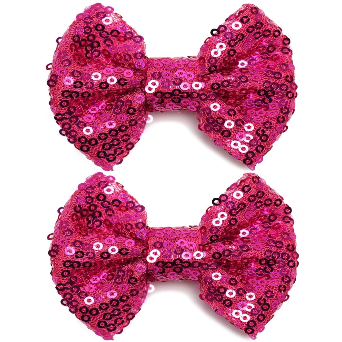 KISZU 3 Inch Glitter Hair Bows Clips, Sparkling Sequin Little Bow HairPins for Baby Girls Children Teens and Women (Rose Red)