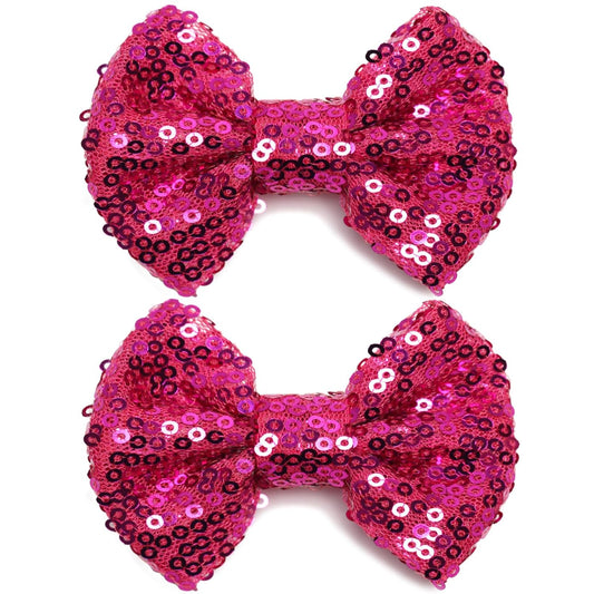 KISZU 3 Inch Glitter Hair Bows Clips, Sparkling Sequin Little Bow HairPins for Baby Girls Children Teens and Women (Rose Red)