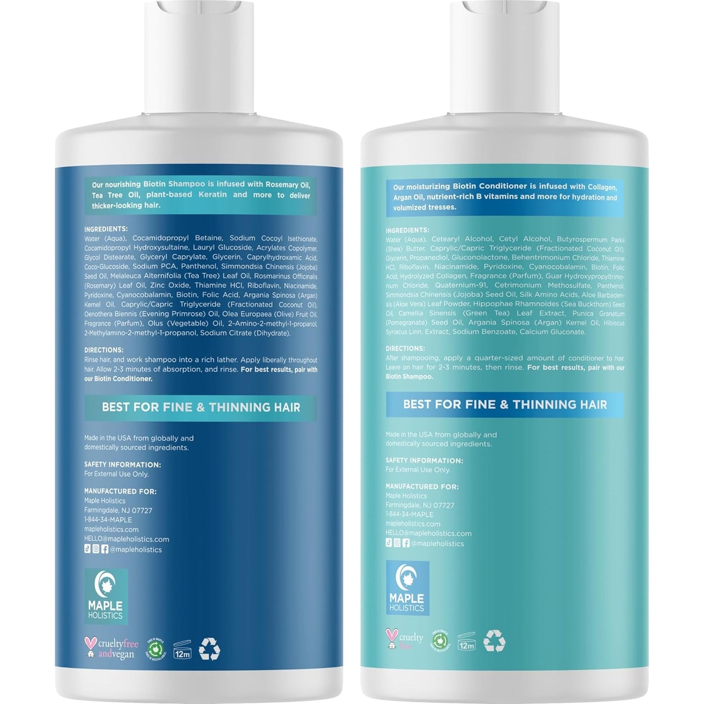 Rosemary Biotin Shampoo and Conditioner Set - Volumizing Shampoo and Conditioner for Thinning Hair for Women & Men with Nourishing B Vitamins - Color Safe Sulfate Paraben & Silicone Free (8 Fl Oz)
