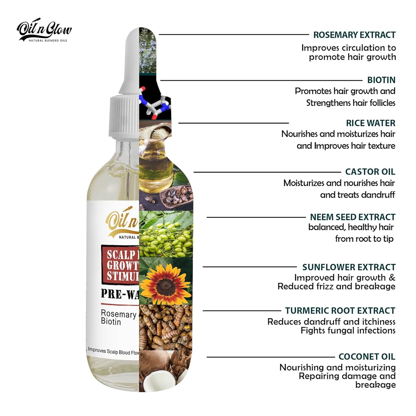 Pre Wash Hair Oil – USDA Certified Organic Scalp Oil Hair Growth Treatment with Rosemary & Biotin, Pre-Shampoo Serum for Thinning Hair & Hair Loss – 2 Fl Oz