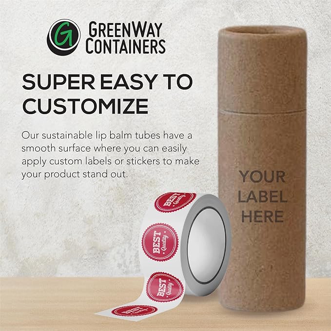 GreenWay 0.15oz / 4.25g Kraft Paperboard Lip Balm Tubes with Lids - 12 Pack Lip Gloss Tubes Refillable DIY Cosmetic Containers – Extra Thick Push-Up Bottom Lip Balm Containers - Black