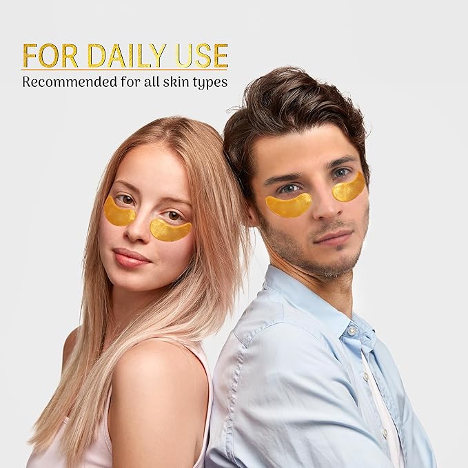 24k Gold Under Eye Mask, Reduce Puffy Eyes, Wrinkles And Undereye Bags (20 Pairs) Dark Circles Under Eye Treatment, Eye Cooling Mask, Gel Under Eye Patches With Vitamin E And Collagen.