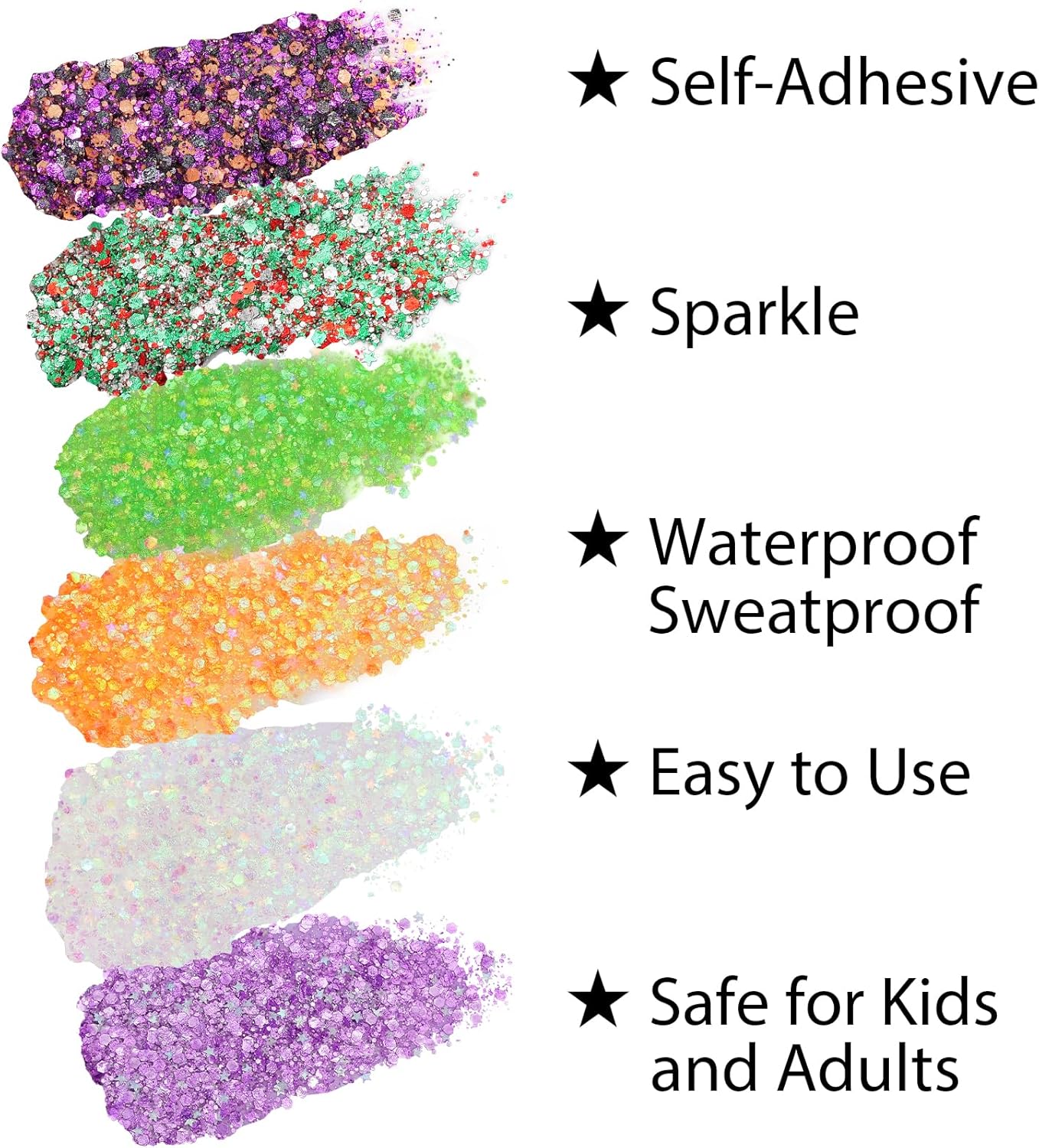 Mysense Halloween Body Glitter Stick, Black Purple and Orange Face Hair Glitter for Kids Women, Festival Rave Pride Accessories, Sparkling Chunky Glitter Makeup, 0.56oz