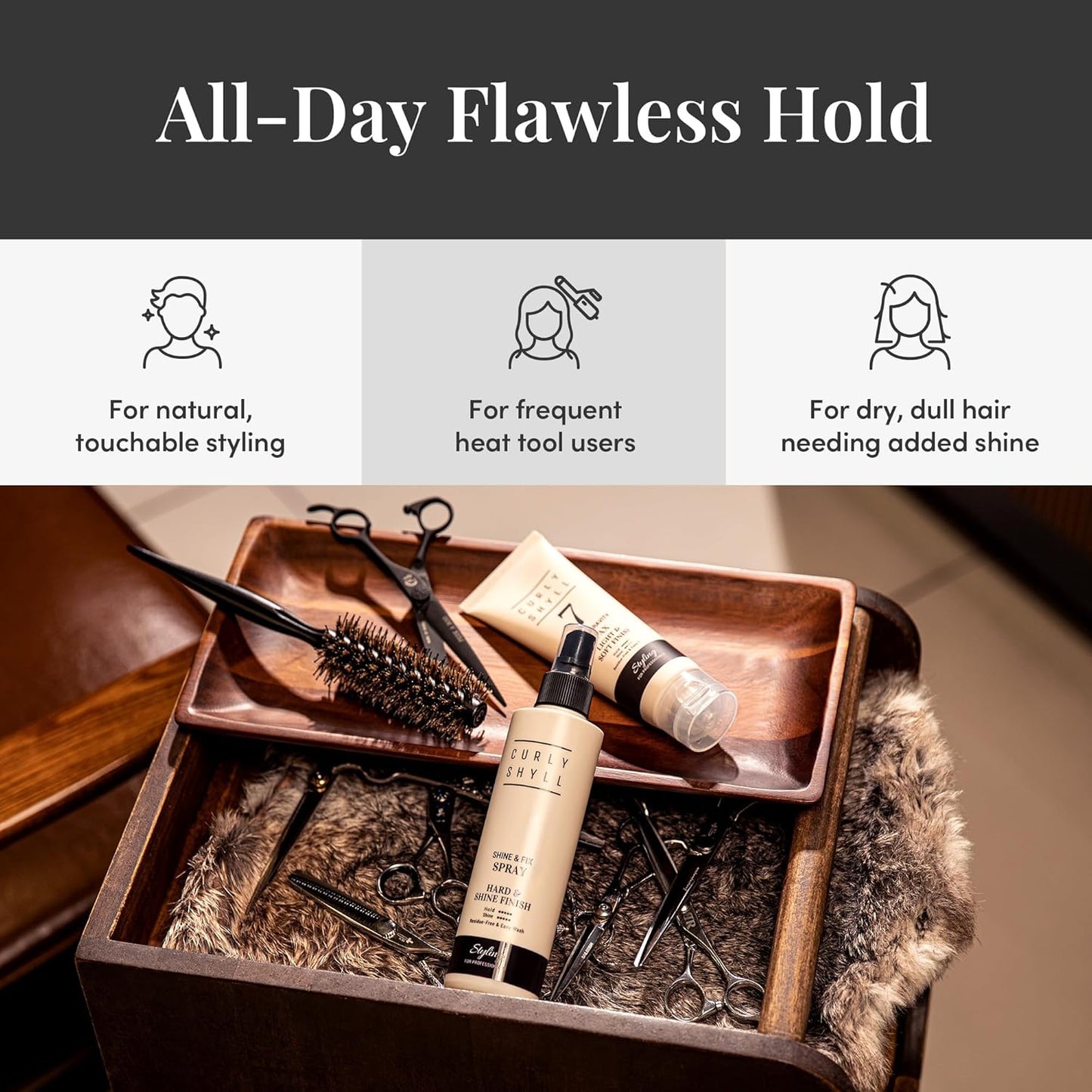 CURLYSHYLL Shine & Fix Spray | High Hold Hair Spray | Clean-Finish Mist Type Styling Spray | Non-Sticky, Fast-Drying | 240ml