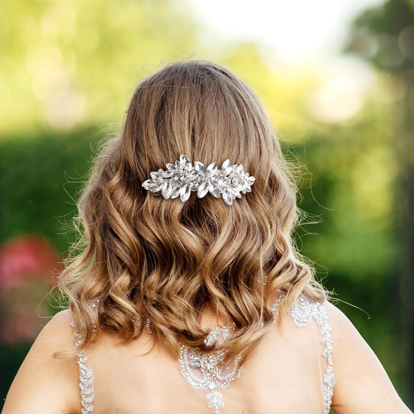 ANCIRS 2 Pcs Rhinestone Hair Clips, Crystal Hair Clip for Wedding, Silver Wedding Hair Pins, Sparkly French Hair Barrettes for Bridal Brides Women Thick Long Hair (Gold+Silver)