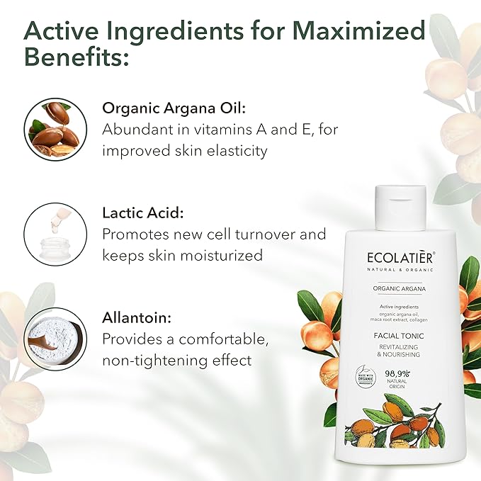 Facial Cleansing Milk, Tonic & Night Cream Bundle - Organic Argana Oil, Revitalizing, Nourishing, Anti-Aging, Hydrating, Vitamin E & C, Collagen Boost, Firming