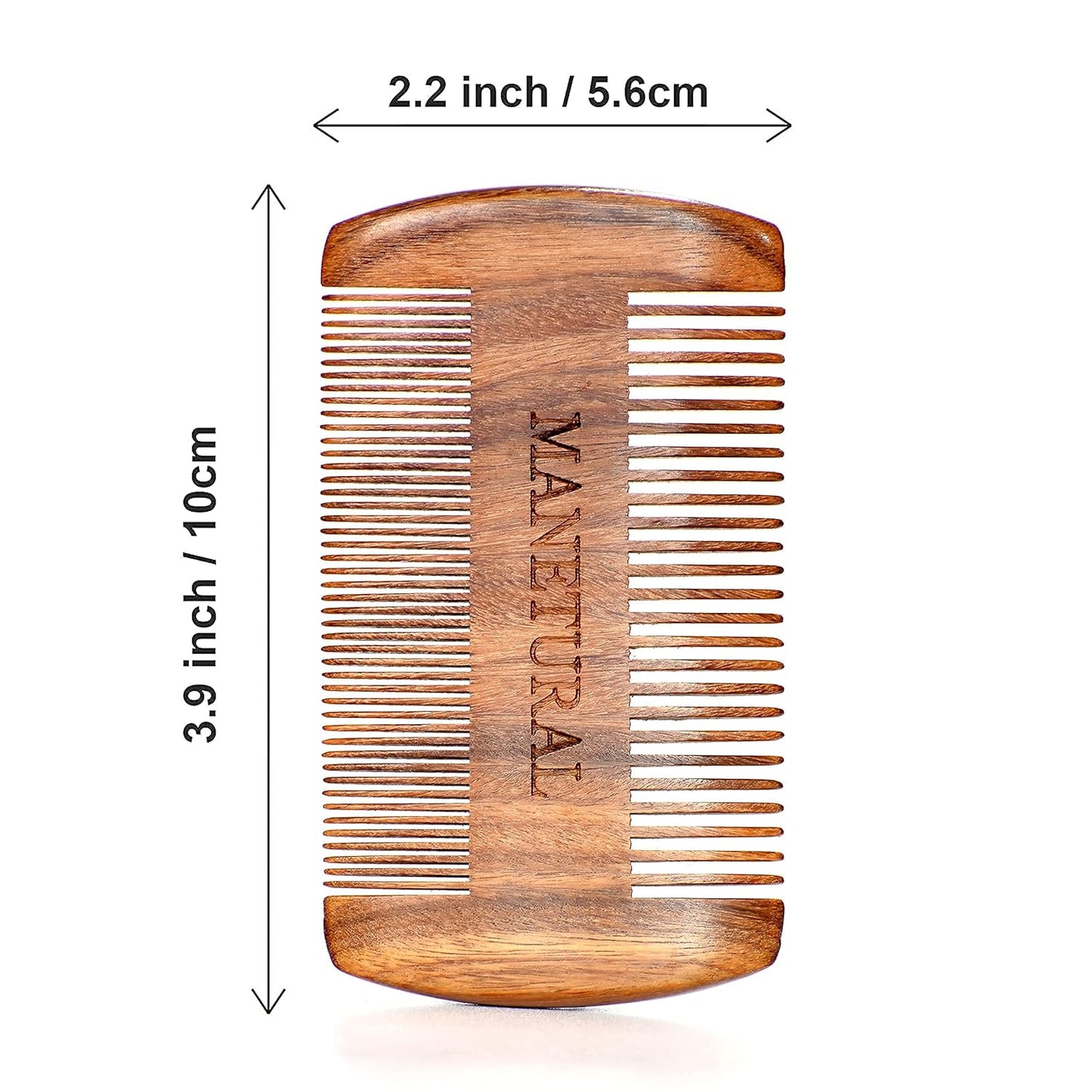 Premium Sandalwood Dual-Action Comb - Double-Tooth Design for Men's Fine & Wide Hair, Mustache Comb, Protective PU Leather Case