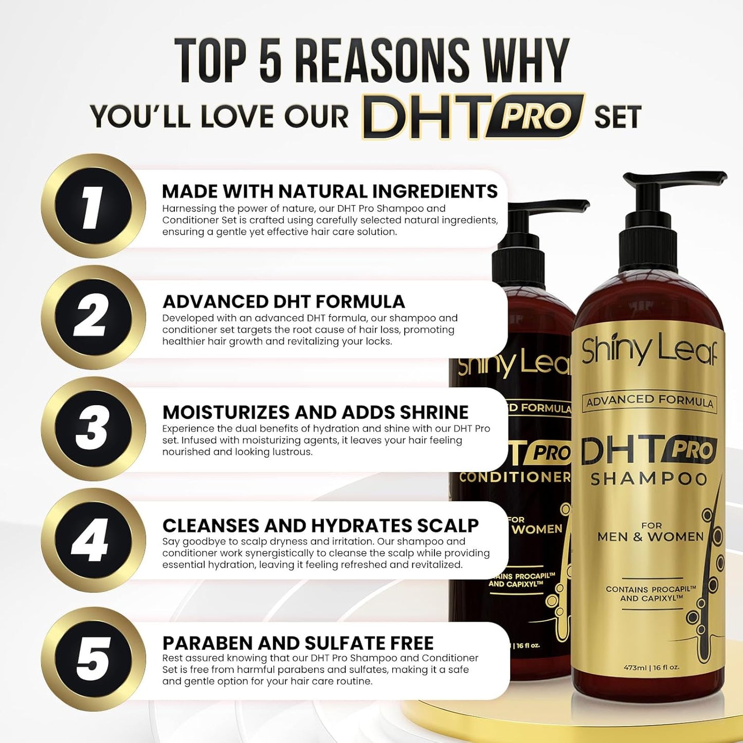 DHT Pro Shampoo and Conditioner - Advanced Formula with Procapil and Capixyl, DHT Blockers, Made In USA, Hair Loss Solution for Men and Women, Stimulates Follicles, SupportsThinning Hair