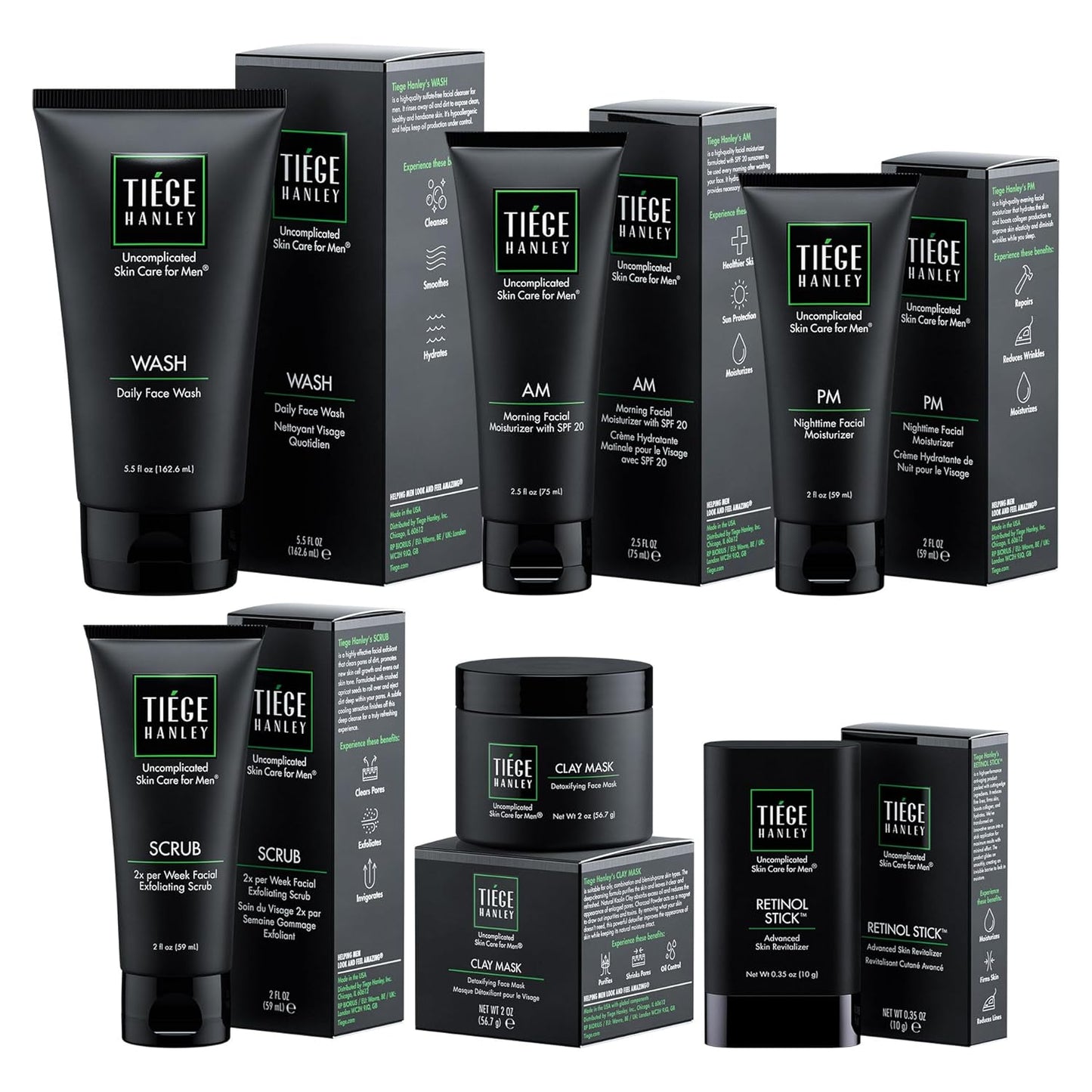 Tiege Hanley Men’s Skin Care Set 30 & 90 Days Routine (90 Day Routine - 6 Piece Set)
