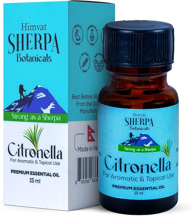 Pure and Natural Citronella Essential Oil by Sherpa Botanicals -100% Pure & Natural Oils -Ideal for Aromatherapy, Diffusers, Massage Oil - Vibrant & Fresh Aroma for Wellness- Vegan, Paraben-Free, 15mL