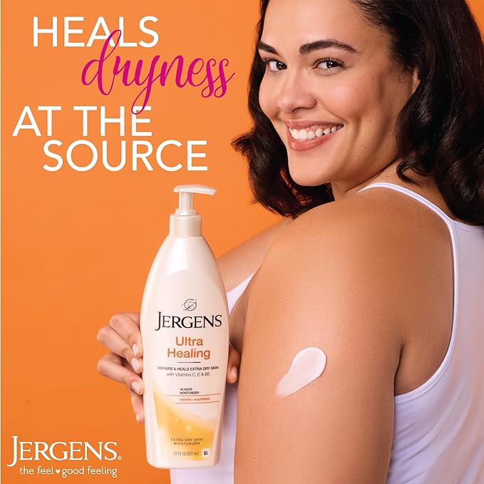 Jergens Ultra Healing Dry Skin Lotion, Hand and Body Moisturizer for Quick Absorption into Extra Dry Skin with Hydralucence Blend, Vitamins C, E and B5, 32oz
