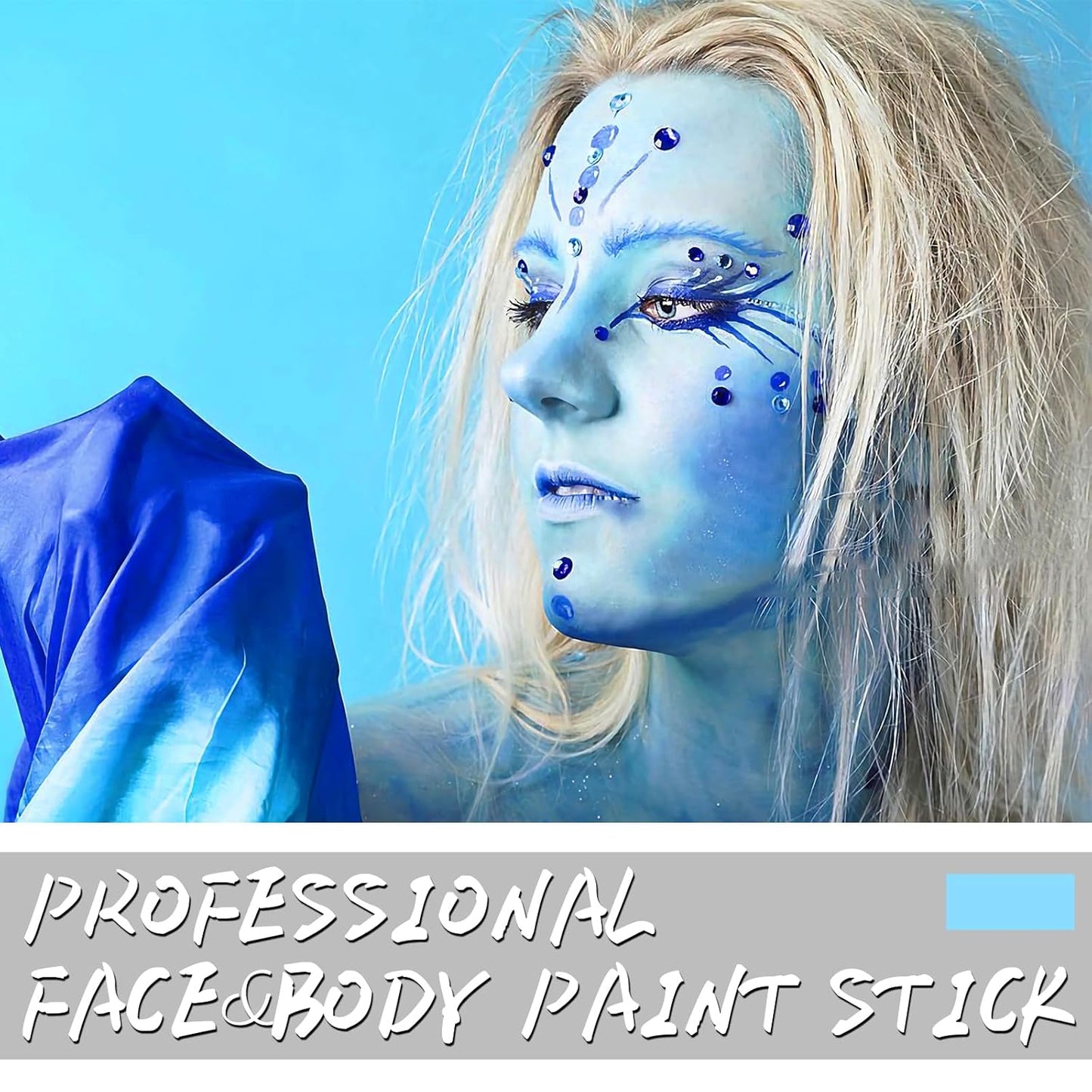 Light Blue Face Body Paint Stick, Eye Black Stick for Sports, Waterproof Full-Coverage Blue Face Makeup for Halloween Avatar Sally Corpse Bride Cosplay Makeup
